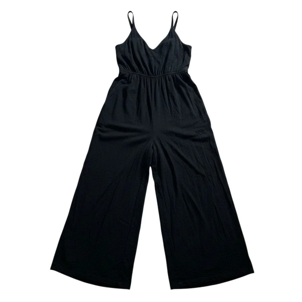 Petal + Pup Black Wide Leg BOHO Jumpsuit Tie Shoulder Elastic Waist Women Sz. S‎